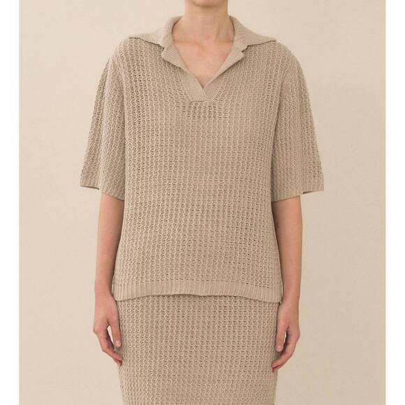 NEW LAUREN MANOOGIAN rack knit polo shirt in sisal
